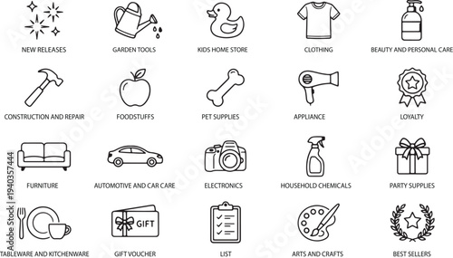 Department Store Shop Category Outline Icons Set for Retail, Shopping, and E-commerce Design
