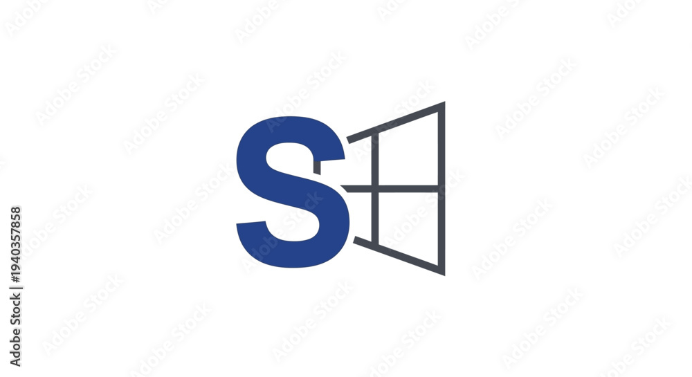 Fototapeta premium Simple blue logo with stylized letter S and geometric shapes.