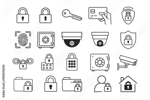 Vector illustration of a business and hotel icon set for web design featuring finance, office, and internet symbols including home, lock, and money signs for computer search and shopping
