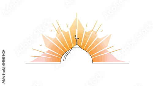 Serene sunrise illustration with radiant light rays and a peaceful atmosphere