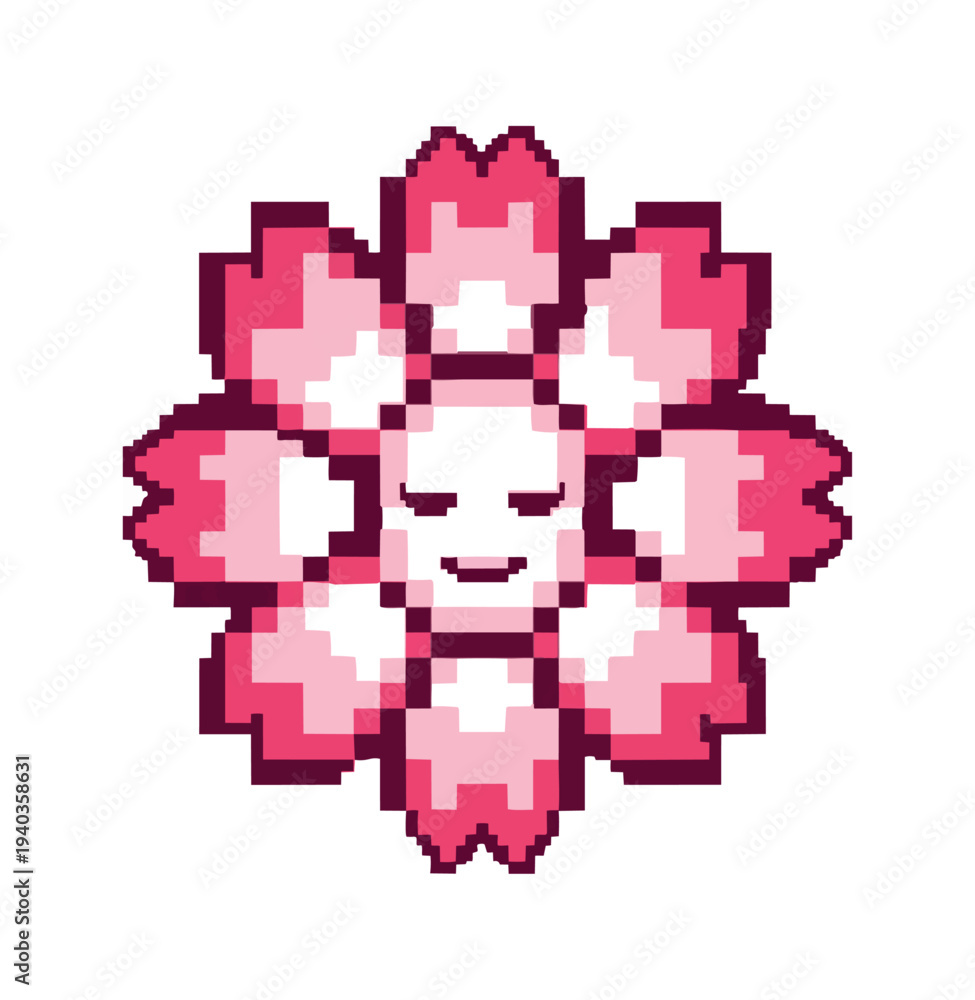 Fototapeta premium Pixelated flower graphic on black background
