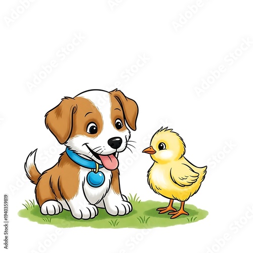 Wallpaper Mural Adorable Cartoon Dog and Chick Together. Torontodigital.ca