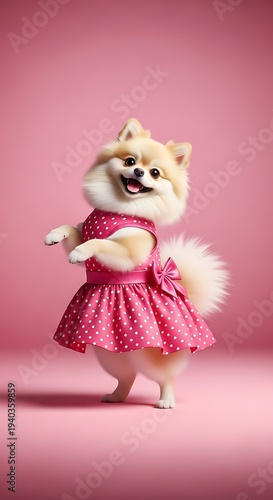 Wallpaper Mural Adorable Pomeranian Dog Wearing Pink Dress. Torontodigital.ca
