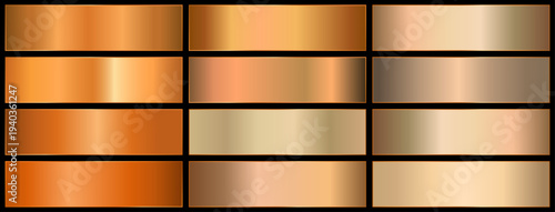 Premium real orange gradients swatch palette. orange metal gradient. realistic bronze.