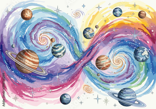 Colorful Artistic Depiction of Solar System and Planets.
