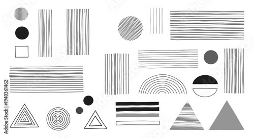 Abstract Geometric Shapes Composition of Circles Triangles and Squares.