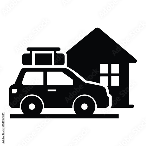 Car with luggage for eid homecoming icon