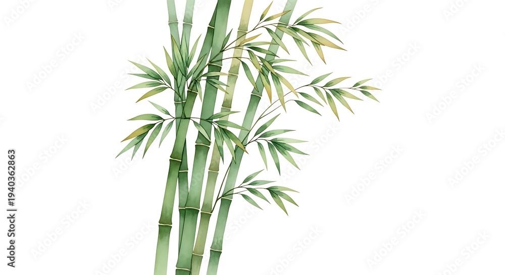 Obraz premium Bamboo stalks watercolor illustration on white background zen nature oriental forest plant