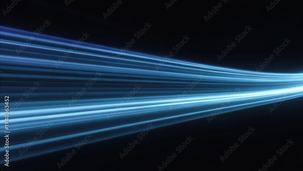 Fototapeta premium Dynamic blue streaks blaze across a black void