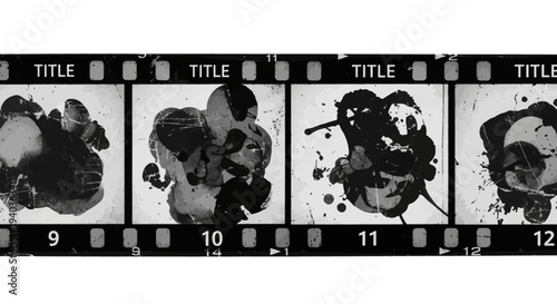Black and white film strip with abstract art.