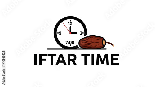 A clock showing iftar time with a date beside it on a surface viewed straight