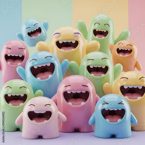 Colorful Cartoon Monsters with Happy Faces.
