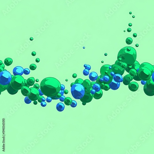 Colorful spheres on green background illustration.