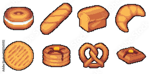 Bread, Bakery, Vector, Pixel Art, Collection	