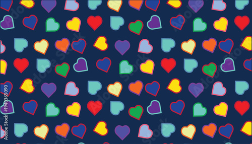 Colorful Heart Mix Pattern, Rainbow Cute Hearts Seamless Design, Playful Love Background.