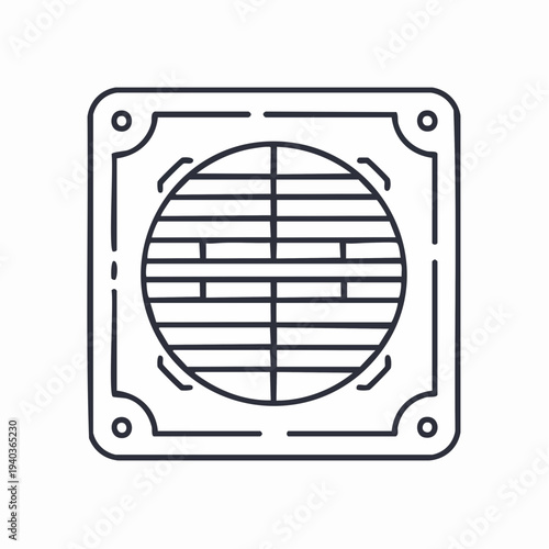 Simple line art illustration of a square vent cover with a circular grille.