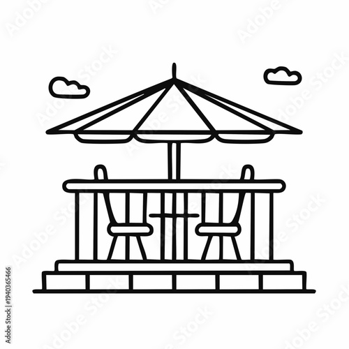 Simple line drawing of a beach gazebo with stools.