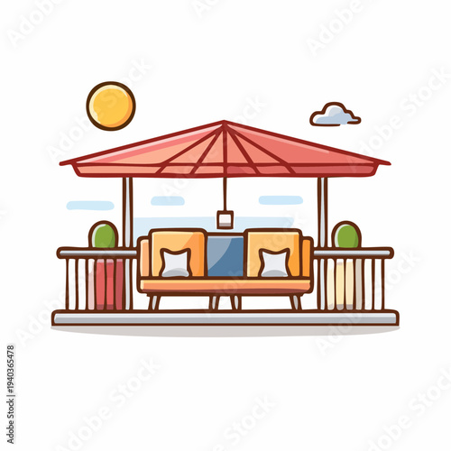 Cozy outdoor gazebo with comfortable seating and serene surroundings.