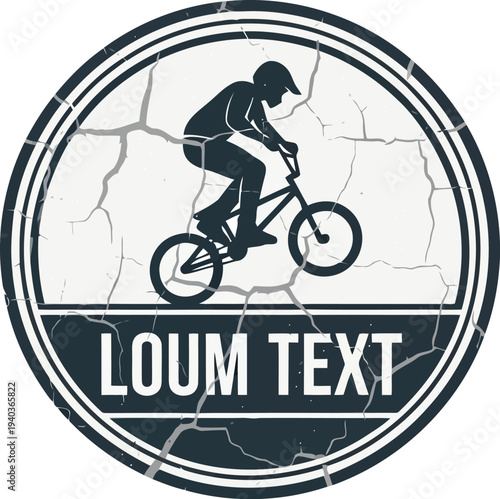 Vintage BMX Bike Rider Logo with Grunge Texture for Extreme Sports Branding and Apparel