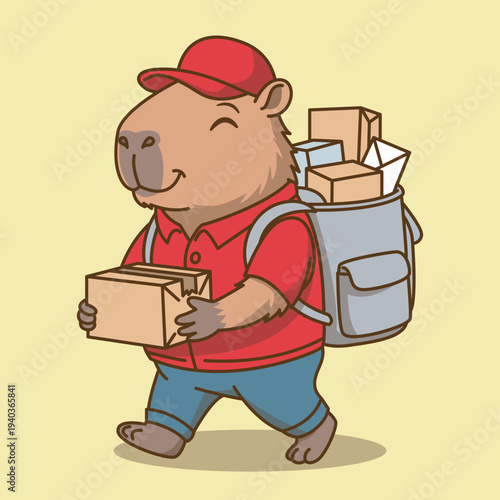 Cute Vector Capybara Delivering Packages