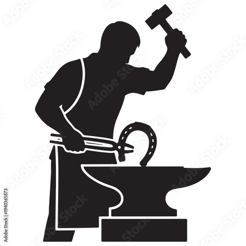 Blacksmith skillfully hammers a horseshoe on an anvil, showcasing traditional craft