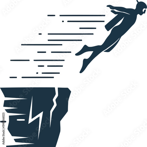Silhouette of Businessman Jumping Off Cliff for Risk, Challenge, and Success Concept