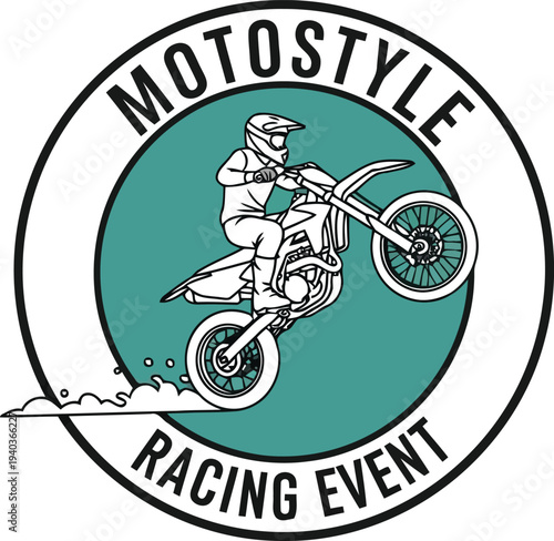 Motocross Racing Event Logo Design with Dirt Bike Rider in Action for Sports Branding