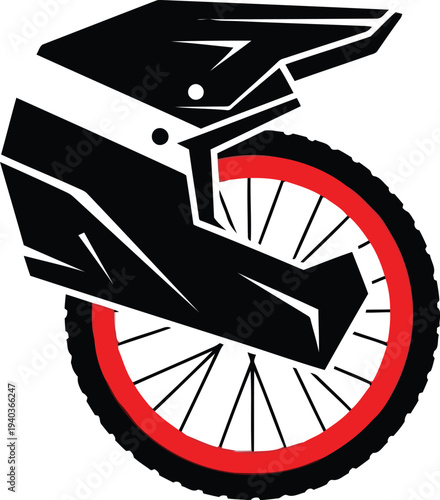 Modern motocross bike wheel illustration with bold red rim and abstract graphic style
