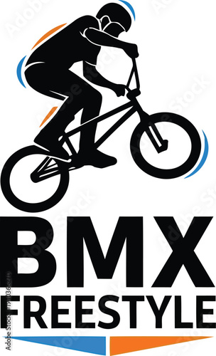 BMX Freestyle Silhouette Logo with Cyclist Performing Stunt for Extreme Sports Branding