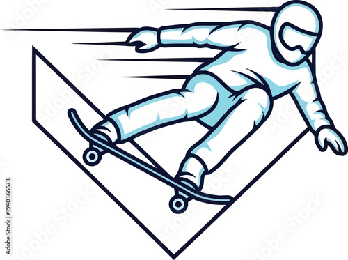 Dynamic Line Art Illustration of Skateboarder in Motion Performing Trick in Halfpipe