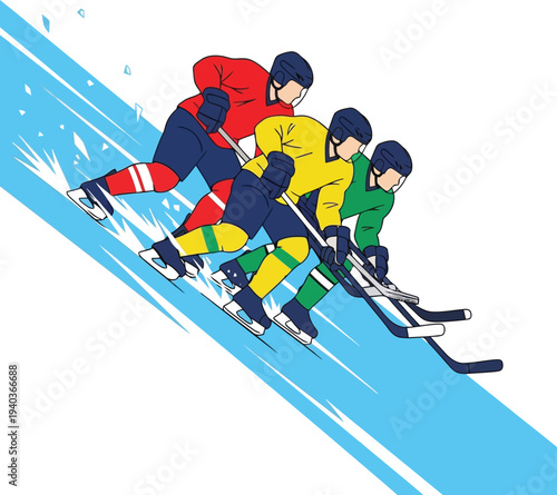 Competitive Ice Hockey Players in Action Colorful Vector Illustration for Sports Promotion