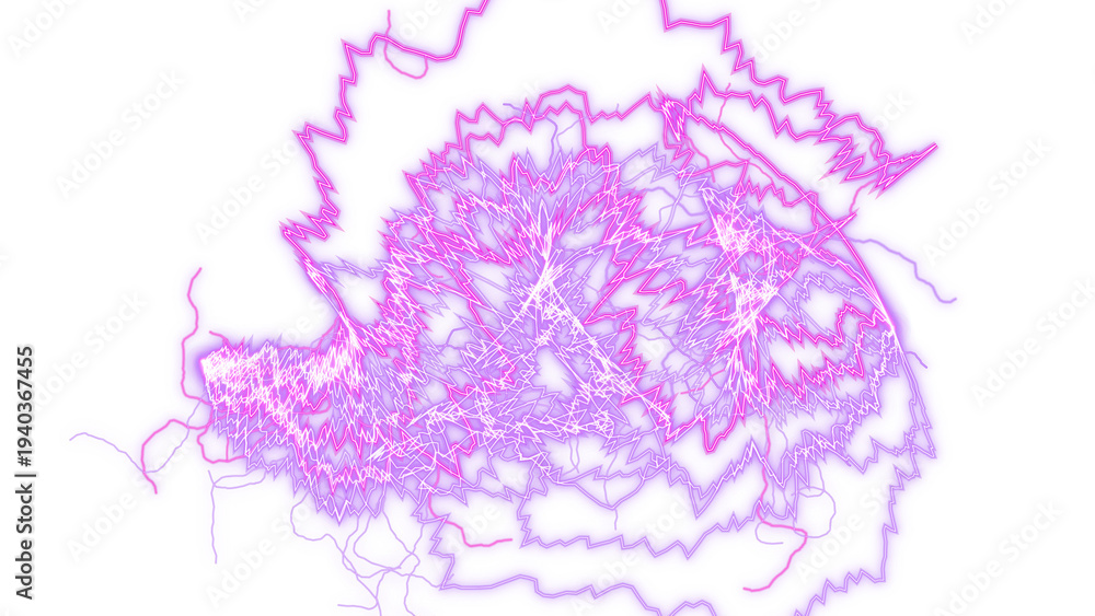 Fototapeta premium PNG image of&nbsp;Intense burst of chaotic bright magenta and violet electric energy discharge crackling with raw power on transparent background