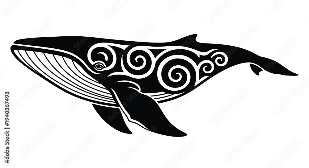 Obraz premium Black and white orca with tribal design on white background