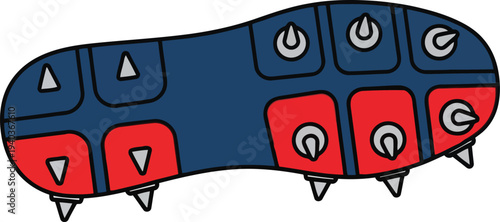 Vector illustration of athletic shoe sole with metal spikes for track and field sports equipment
