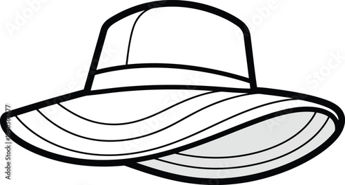 Wide Brim Sun Hat Vector Illustration Isolated on White Background for Summer Fashion Design