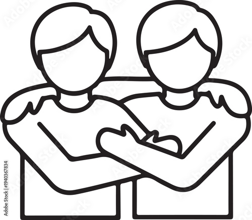 Silhouette of two people hugging isolated on transparent background