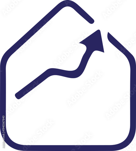 A silhouette of a house with an arrow pointing up isolated on transparent background