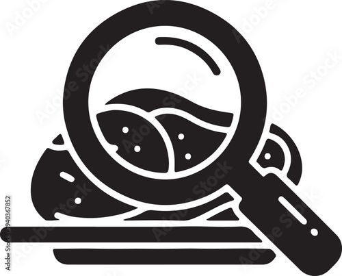 Silhouette of magnifying glass over sushi isolated on transparent background