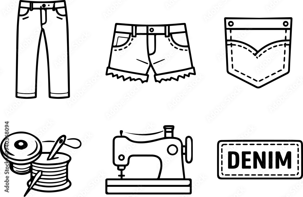 Fototapeta premium Denim clothing sewing fashion elements icons 
