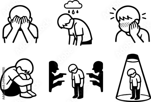 Depression anxiety mental health icons. Vector