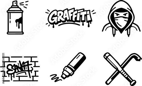 Graffiti street art urban culture icons. Vector
