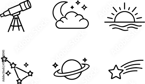 Astronomy space night sky icons