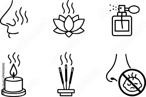 Fragrance aroma smell scent icons. Vector