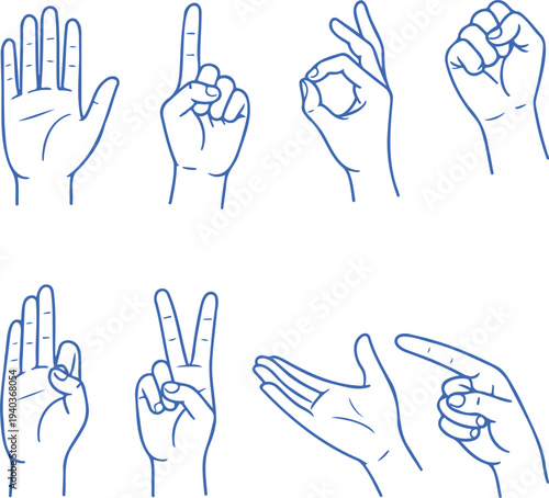 line art hands and gestures icons set