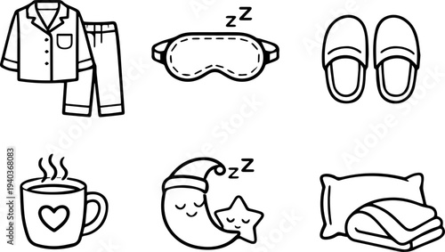 Sleep night routine bedtime comfort icons