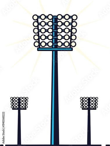 Vector illustration of stadium floodlights illuminating sports field at night