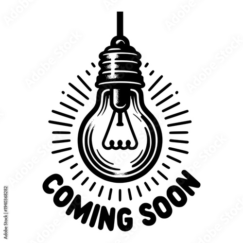 Brilliant Idea Soon: A bold graphic of a lit lightbulb, radiating brilliance and anticipation, declares a promising Coming Soon message, signaling innovation and fresh starts.
