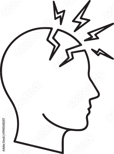 Head silhouette with lightning bolts on a isolated on transparent background