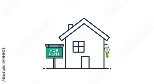 Modern Line Icon of House For Rent with Key