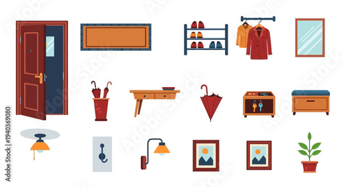 Entryway furniture and home decor elements set